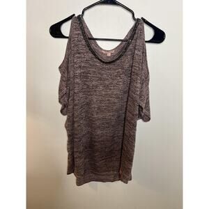 Juicy Couture Heathered Taupe Cold-Shoulder Knit Top with Beaded Neckline